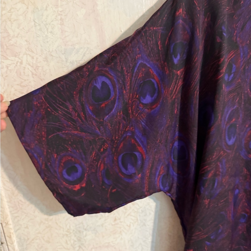 Michael Kors Purple Peacock Print Blouse, Sz Sm, Oversized - Picture 4 of 9